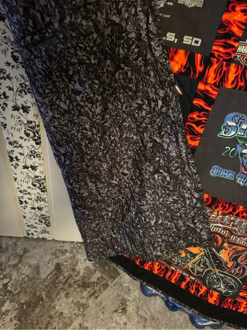 Harley-Davidson Black Quilt with Orange Flame Sashing